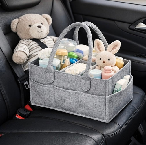 Portable Baby Diaper Caddy – Nursery & Car Organizer Felt– Large Capacity