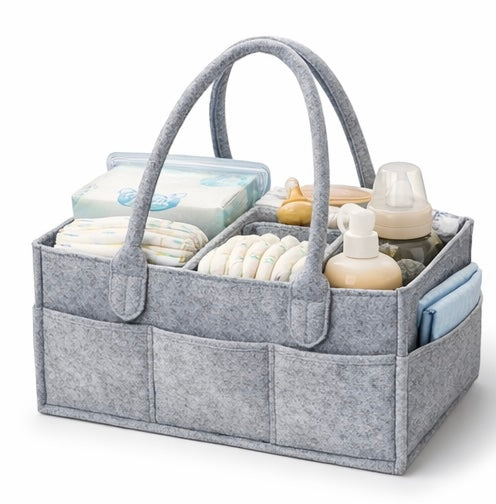 Portable Baby Diaper Caddy – Nursery & Car Organizer Felt– Large Capacity