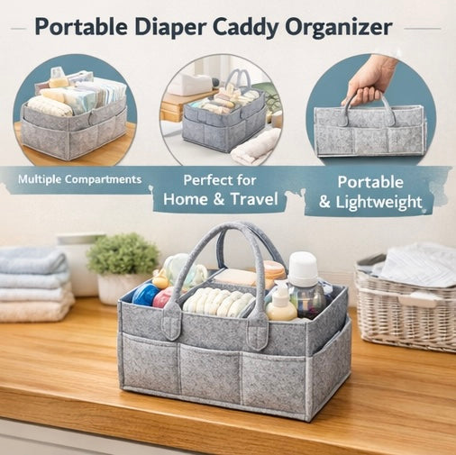 Portable Baby Diaper Caddy – Nursery & Car Organizer Felt– Large Capacity