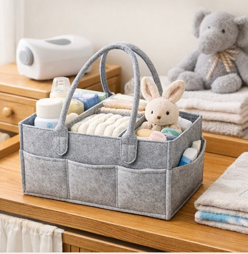 Portable Baby Diaper Caddy – Nursery & Car Organizer Felt– Large Capacity